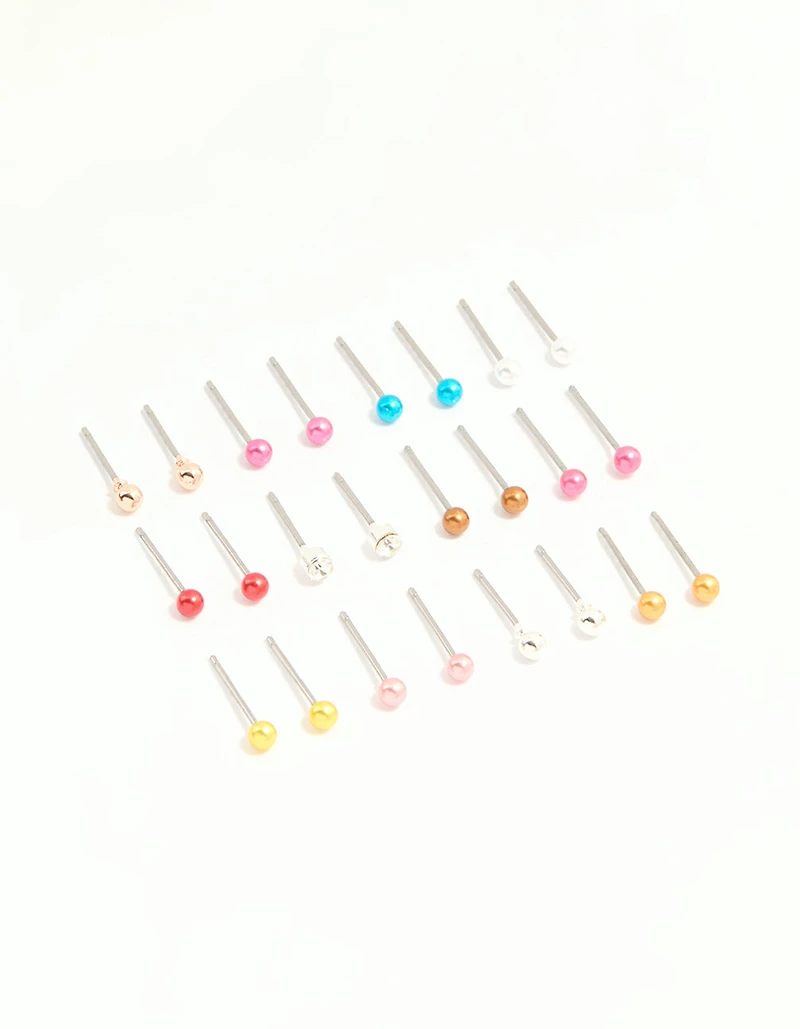 Silver Multicoloured Micro Stud Earrings 12-Pack