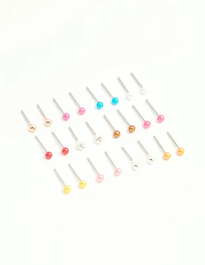 Silver Multicoloured Micro Stud Earrings 12-Pack