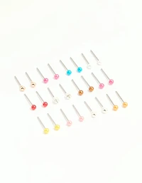 Silver Multicoloured Micro Stud Earrings 12-Pack