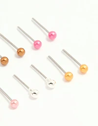 Silver Multicoloured Micro Stud Earrings 12-Pack