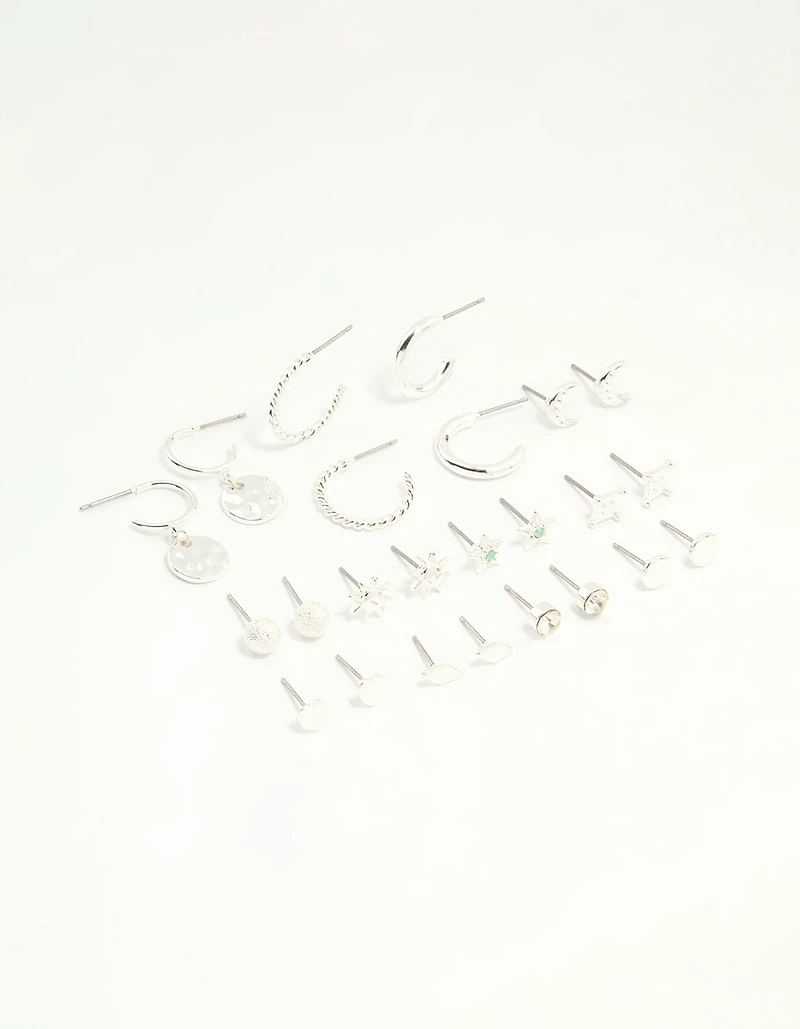 Silver Celestial Hoop & Stud Earrings 12-Pack