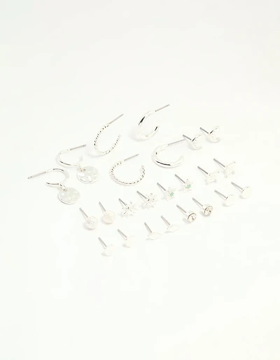 Silver Celestial Hoop & Stud Earrings 12-Pack