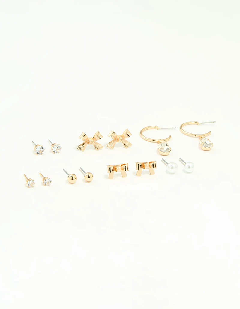 Gold Diamante & Pearl Earrings Stack 7-Pack