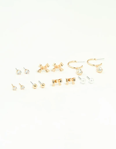 Gold Diamante & Pearl Earrings Stack 7-Pack