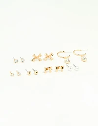 Gold Diamante & Pearl Earrings Stack 7-Pack