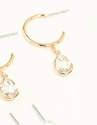 Gold Diamante & Pearl Earrings Stack 7-Pack