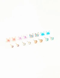Gold Diamante & Butterfly Stud Earrings 8-Pack