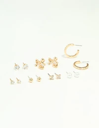 Gold Diamante Hoop & Stud Earrings 7-Pack