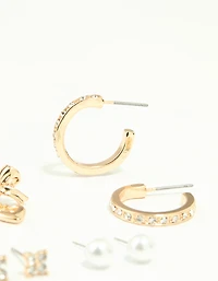 Gold Diamante Hoop & Stud Earrings 7-Pack