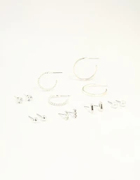Silver Diamante Mixed Stud & Hoop Earrings 7-Pack