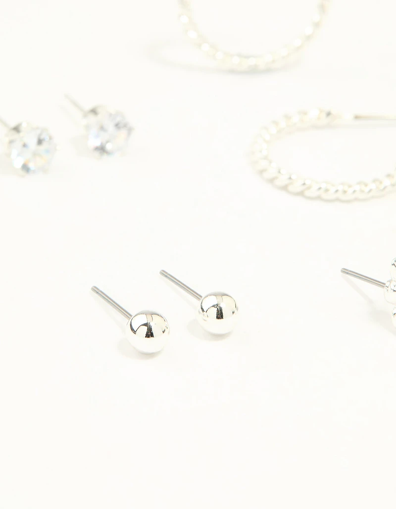 Silver Diamante Mixed Stud & Hoop Earrings 7-Pack
