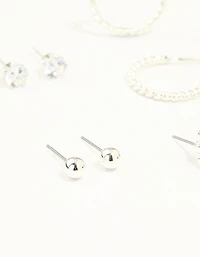 Silver Diamante Mixed Stud & Hoop Earrings 7-Pack