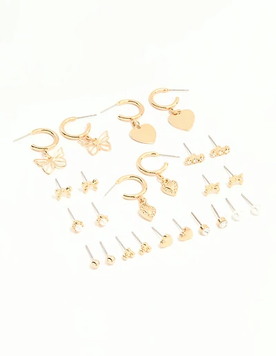 Gold & White Heart Butterfly Earrings 12-Pack