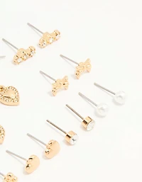 Gold & White Heart Butterfly Earrings 12-Pack
