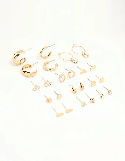 Gold Hoop & Stud Earrings 12-Pack