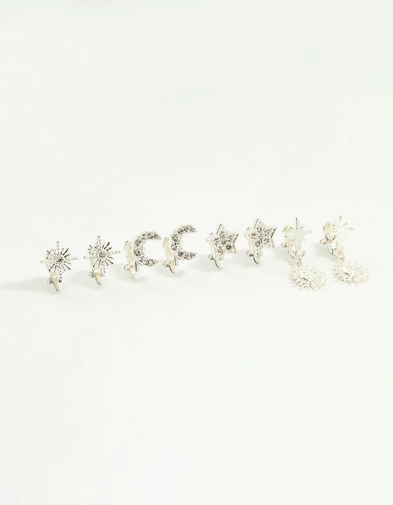 Silver Star & Moon Clip-On Earrings 4-Pack