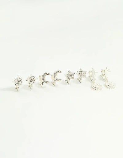 Silver Star & Moon Clip-On Earrings 4-Pack