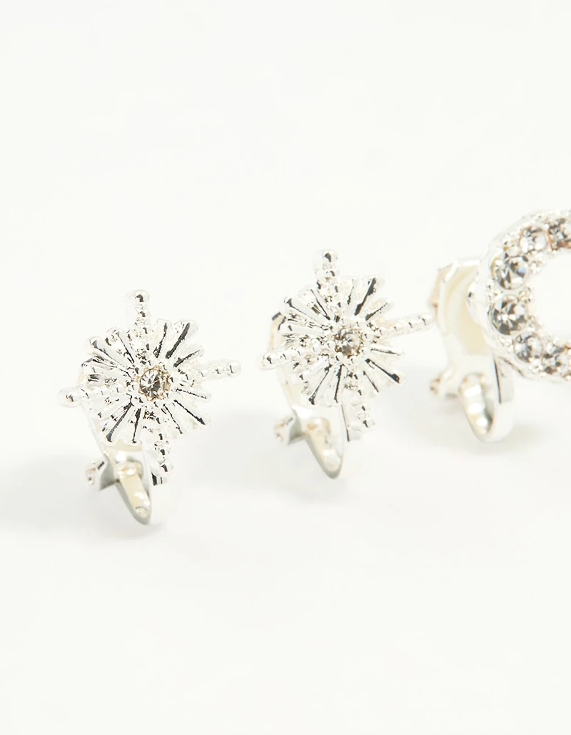 Silver Star & Moon Clip-On Earrings 4-Pack