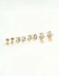 Gold Diamante Mixed Shape Clip-On Earrings 4-Pack