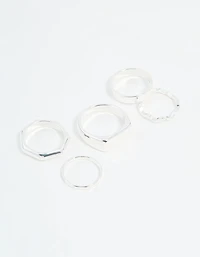 Silver Hexagon & Signet Rings 5-Pack
