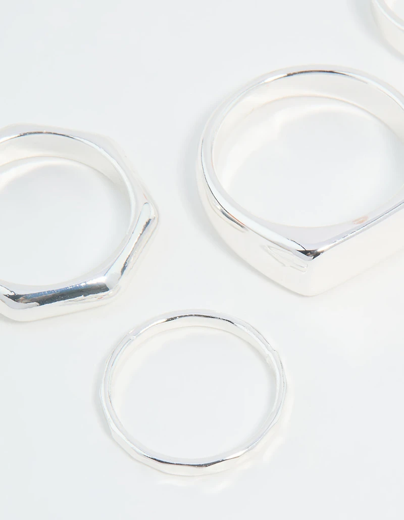 Silver Hexagon & Signet Rings 5-Pack