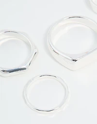 Silver Hexagon & Signet Rings 5-Pack