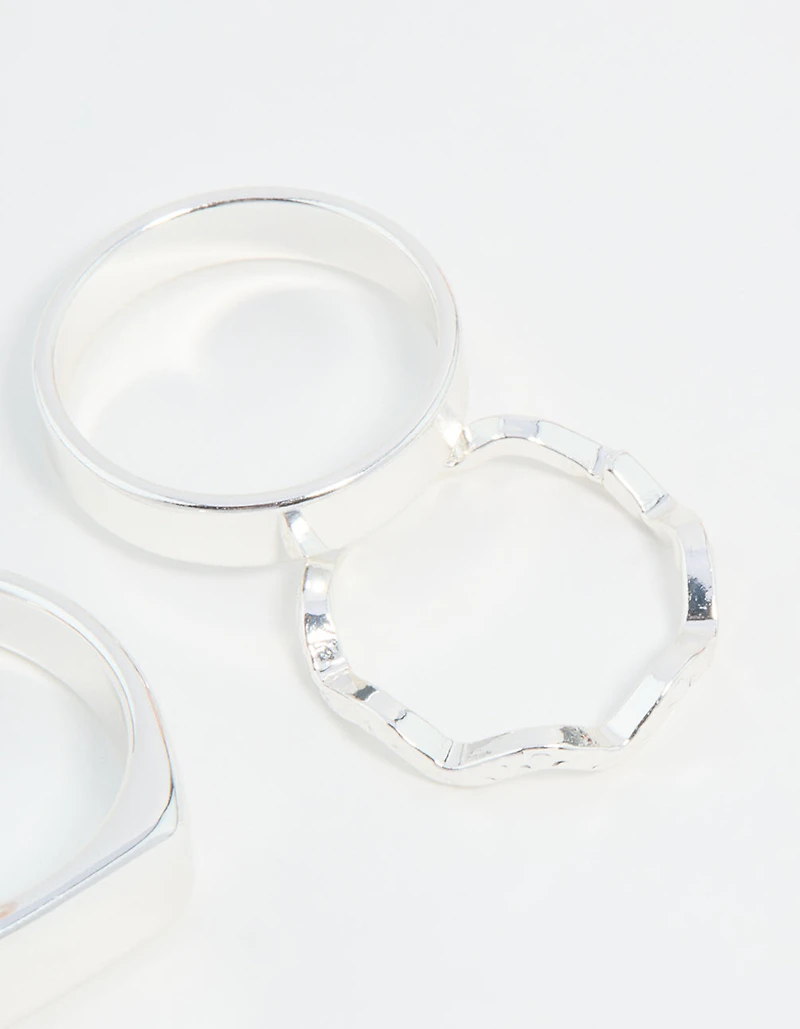 Silver Hexagon & Signet Rings 5-Pack