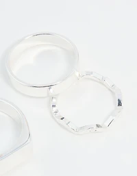 Silver Hexagon & Signet Rings 5-Pack