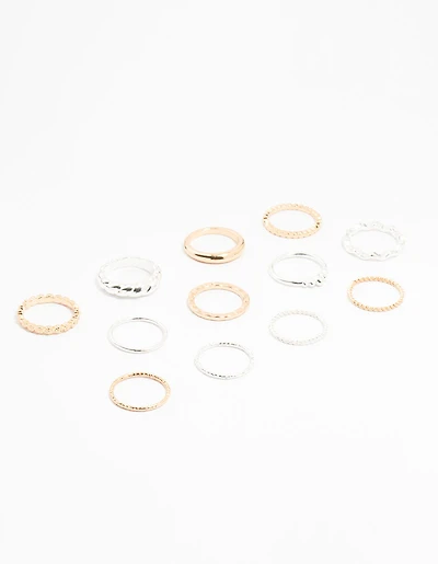Mixed Metal Textured Spiral Stacking Rings 12-Pack