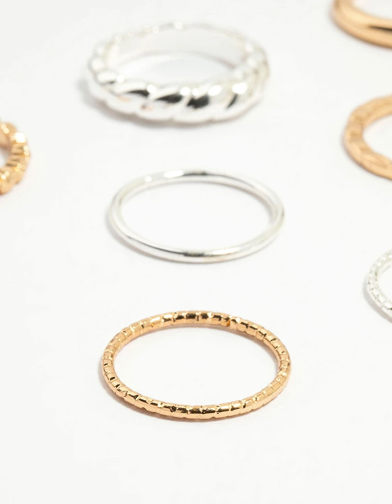 Mixed Metal Textured Spiral Stacking Rings 12-Pack