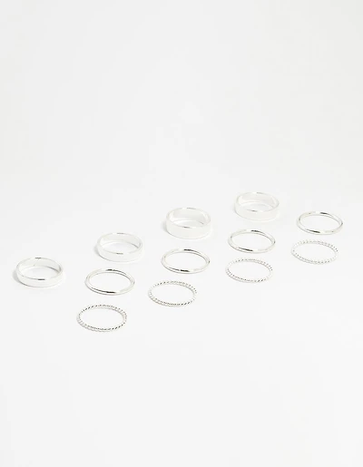 Silver Thick Simple Stacking Rings 12-Pack