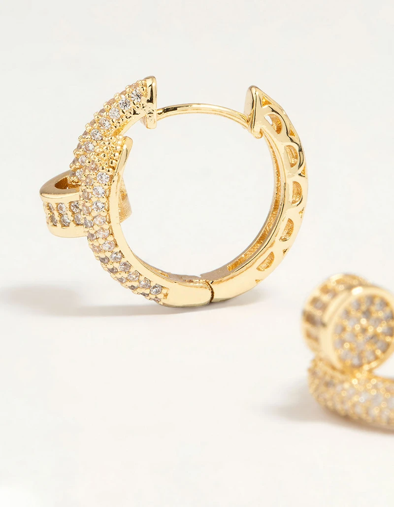 Gold Plated Diamante Nail Hoop Earrings