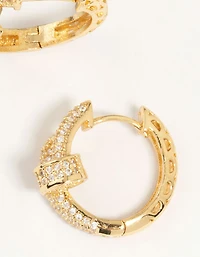 Gold Plated Diamante Nail Hoop Earrings