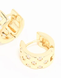 Gold Plated Cubic Zirconia Checkered Mini Hoop Earrings