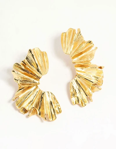 Gold Plated Textured Fan Stud Earrings