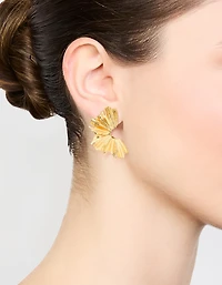 Gold Plated Textured Fan Stud Earrings