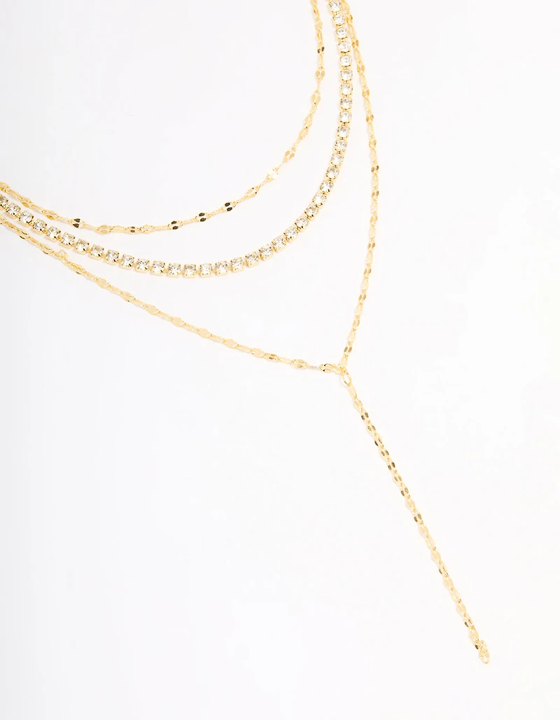 Gold Plated Tennis Chain Layered Y-Necklace
