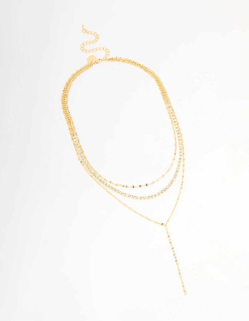 Gold Plated Tennis Chain Layered Y-Necklace