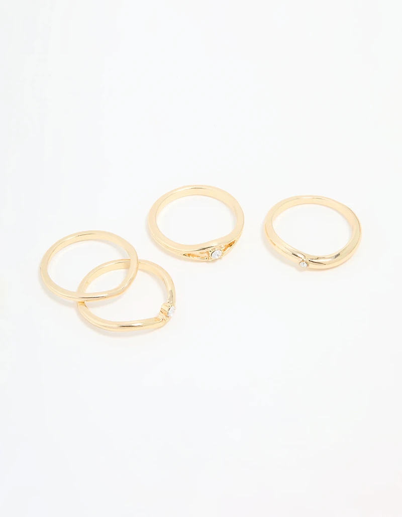 Gold Plated Organic Wave Stacking Rings 4-Pack