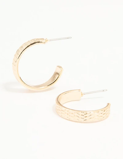 Gold Textured Plaited Hoop Earrings