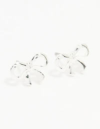 Silver Ribbon Bow Stud Earrings