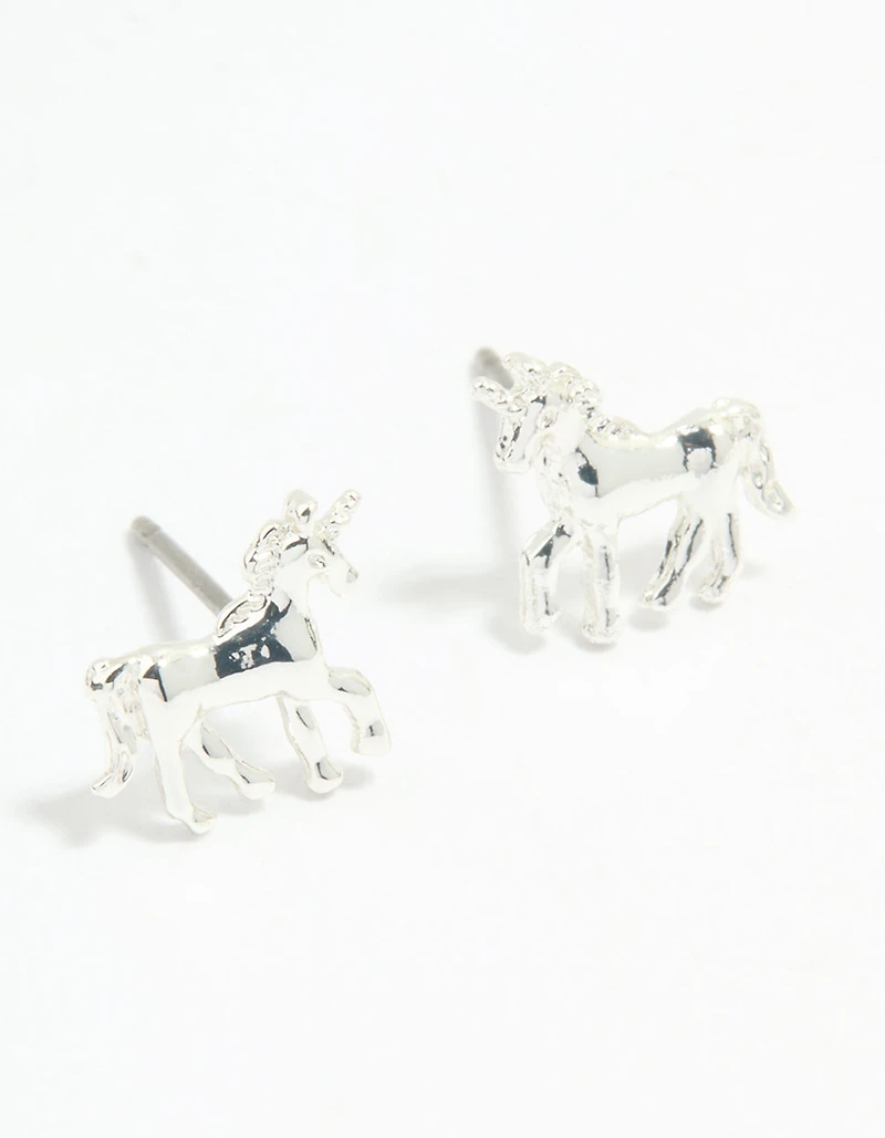 Silver Unicorn Stud Earrings