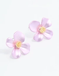 Gold Pink Pearlised Flower Stud Earrings