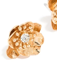Gold Diamante Flower Stud Earrings