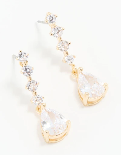 Gold Cubic Zirconia Mini Pear Drop Earrings