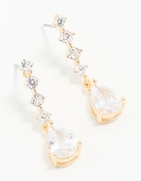 Gold Cubic Zirconia Mini Pear Drop Earrings