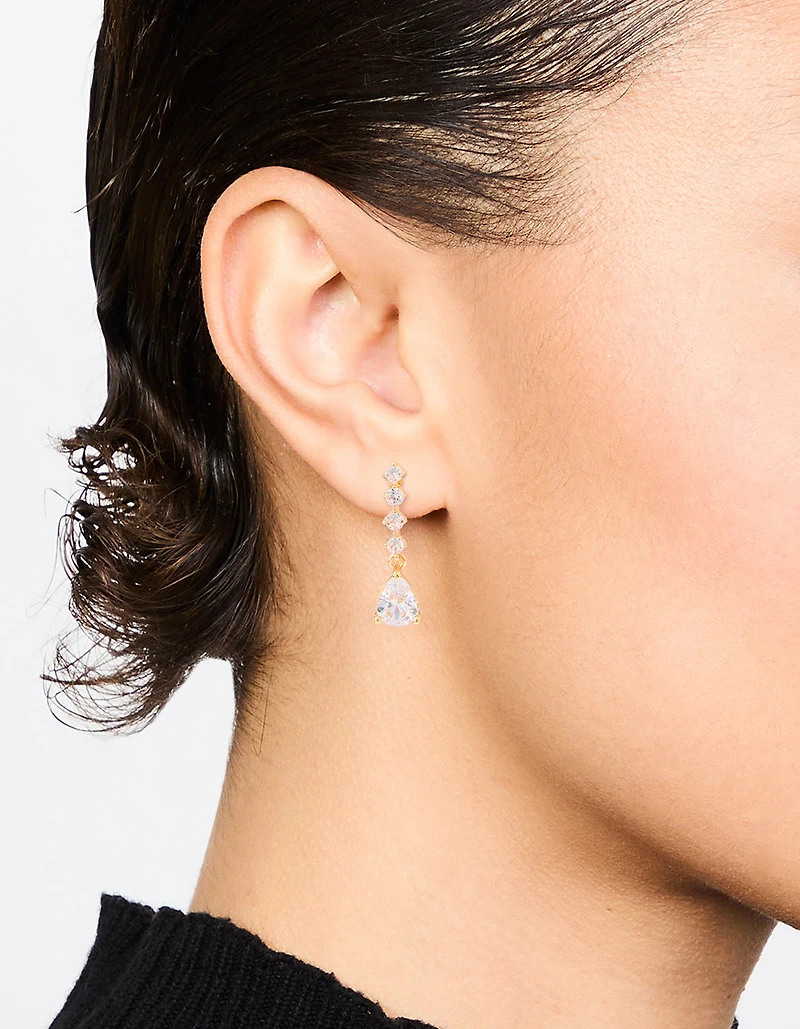 Gold Cubic Zirconia Mini Pear Drop Earrings