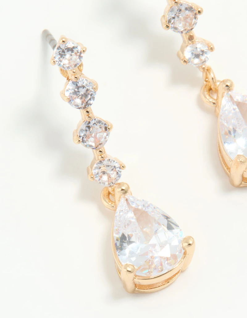 Gold Cubic Zirconia Mini Pear Drop Earrings