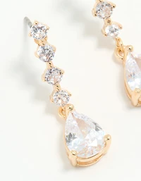 Gold Cubic Zirconia Mini Pear Drop Earrings