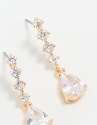Gold Cubic Zirconia Mini Pear Drop Earrings